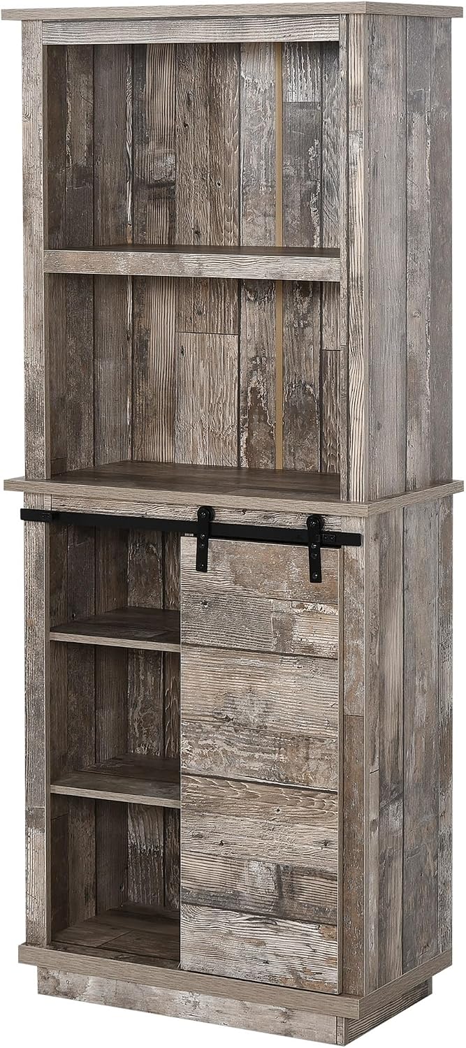 Freestanding Rustic Kitchen Buffet Cabinet, Pantry Storage Cabinet with Sliding Barn Door, Adjustable Shelf, Vintage Wood,for Kitchen