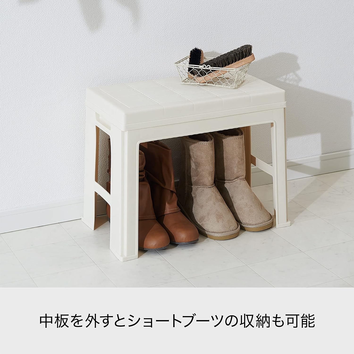 Like-IT Shoe Storage, Entrance Bench, Approx. Width 17.9 x Depth 10.6 x Height 14.0 inches (45.5 x 27 x 35.5 cm), Ivory Made in Japan