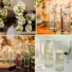 50 PCS Artificial Floating Beads for Centerpieces Vases, Black Gold 8+3mm String Beads for Wedding Party Faux Pearl String for Decorating, String Pearls for Crafts Vase Filler