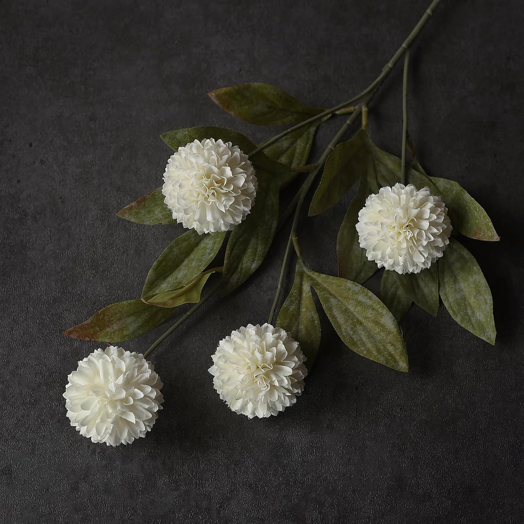 Juxdp 6 PCS Artificial Pompon Mum Branches for Vase - 27" Fake Silk Chrysanth Stems Look Real Faux Flowers for DIY Bouquet, Table Centerpieces, Farmhouse, Home Decor (Cream)