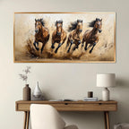 Azatyam Running Horse Wall Art Wild Horses Western Canvas Prints Brown Galloping Stallion Animal Picture Large Nature Artwork for Living Room Bedroom Office Home Decor Aluminum Alloy Frame 28" x 58"