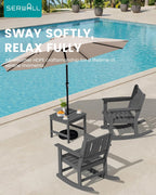 SERWALL Outdoor Rocking Chair Set of 2 with Side Table, All-Weather HDPE 3 Piece Patio Furniture Set, Outdoor Bistro Set with Pre-Drilled Hole for Porch Deck Lawn Balcony, Grey