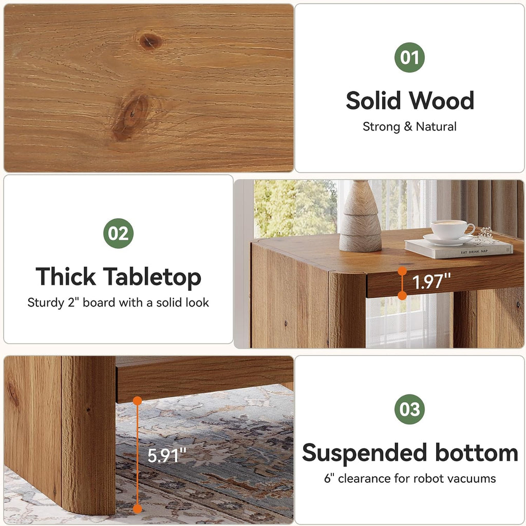 Solid Wood End Table, 2-Tier Small Side Table with Open Storage Shelf, Rustic Nightstand for Living Room, Bedroom, or Small Spaces, Easy Assembly (2, Natural Wood)