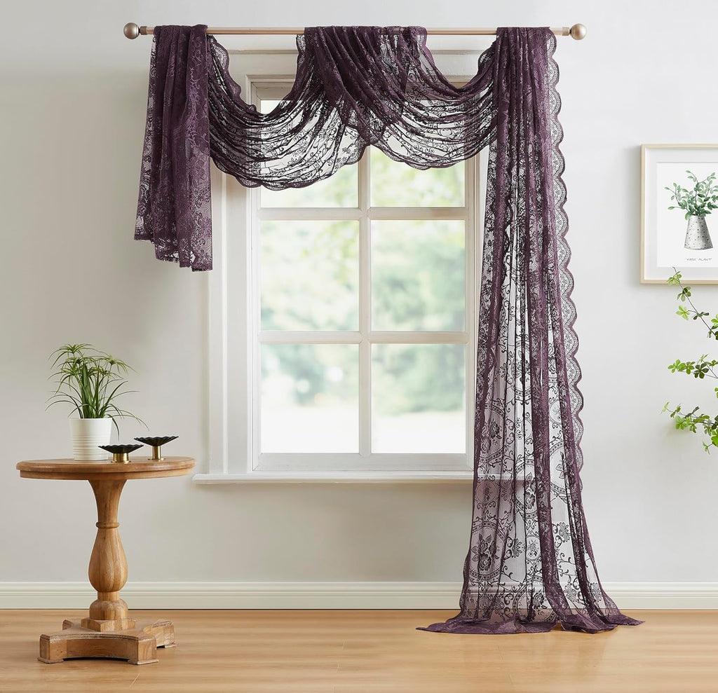 55 x 144 Inch Purple Lace Canopy Bed Curtains are Perfect for Twin Bed Canopy to Create Light Bedroom Decor, Gothic Bedroom Decor or Halloween Room Decorations. LEC Purple Canopy 144