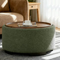 29.5 Inch Round Storage Ottoman Coffee Table,Modern Circle Coffee Table with Storage with Removable Lid Top and Solid Wood Legs,Large Round Ottoman for Bedroom,Living Room,Teddy Fleece,Green