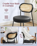 VASAGLE Dining Chairs, Set of 2 Accent Chair for Dining Room Kitchen, with Boho PE Rattan Back, Synthetic Leather Upholstery, Ink Black ULDC160B02
