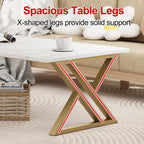 Wolawu Coffee Table Living Room Table White Center Table, Simple Modern Faux Marble Rectangular Tea Tables with Sturdy Gold Metal Frame,Industrial Wooden Coffee Table for Bedroom Home Office
