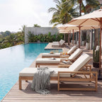 Outdoor Chaise Lounge Chair Set of 2, Patio Chaise Lounge Recliner with Adjustable Backrest, Acacia Wood Poolside Chaise Lounge with Thick All-Weather Cushions for Patio, Deck and Backyard(B)
