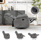 Bonzy Home 360° Swivel Rocker Recliner Chair for Adults, Manual Faux Leather Reclining Chair with Ergonomic Backrest, Glider Rocking Nursery Single Sofa for Living Room, Bedroom, Grey
