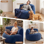 MASVIS Bean Bag Chair,3ft Memory Foam Bean Bag Chair for Adults Kids Teens,Soft Velvet Comfy Floor Chair with Supportive Backrest,Lazy Sofa Lounge Chair for Living Room Bedroom Game Room,Navy