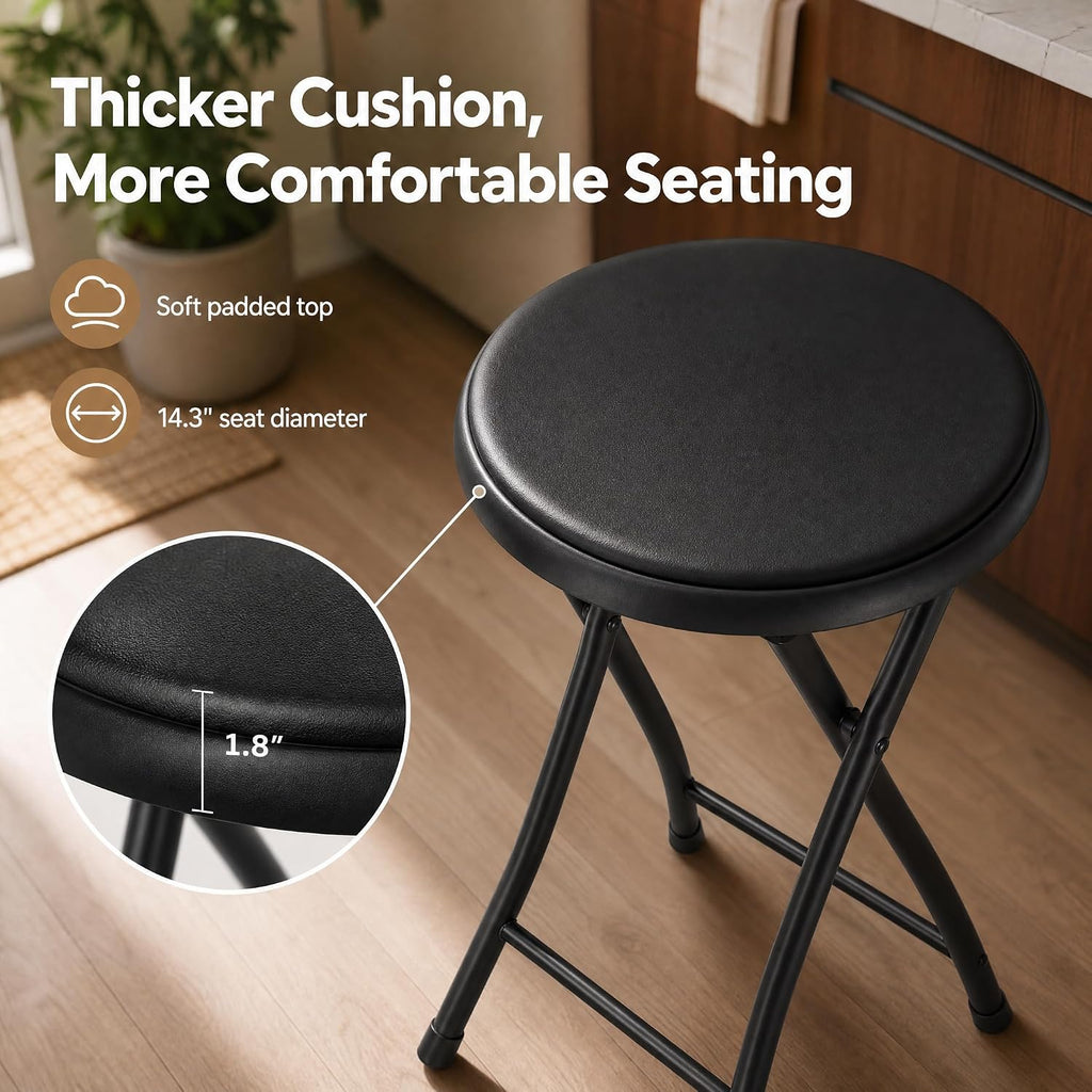 Folding Stool - Backless 24-Inch Stool with 240lb Capacity for Kitchen or Rec Room - Portable Indoor Counter Bar Stools (Black)
