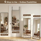 Antok 58"×20" Full Length Door Mirror, Over the Door Mirror with Aluminum Alloy Frame, No Drill Installation, Shatterproof Glass, Wall Mounted Hanging Mirror for Bedroom, Dorm, Bathroom, Black