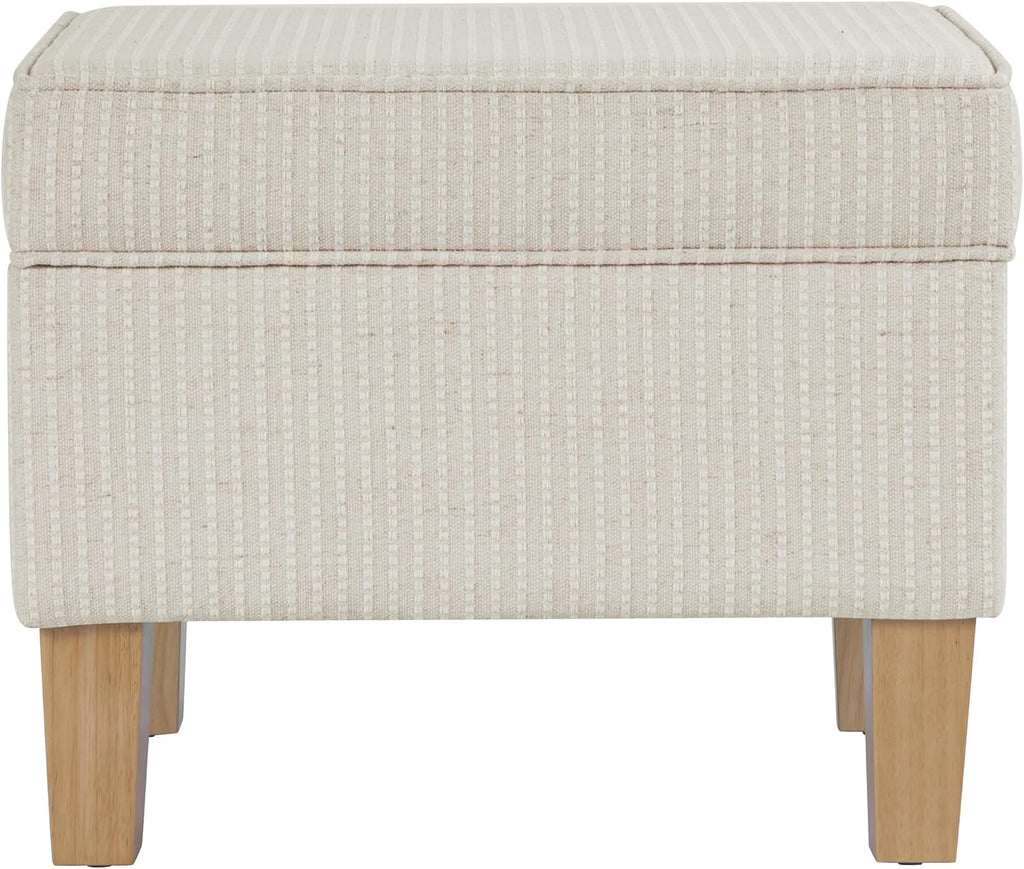 HomePop Home Decor | Upholstered Modern Rectangular Storage Ottoman | Hinged Lid Ottoman with Storage for Living Room & Bedroom, White Woven Stripe