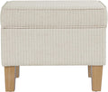 HomePop Home Decor | Upholstered Modern Rectangular Storage Ottoman | Hinged Lid Ottoman with Storage for Living Room & Bedroom, White Woven Stripe
