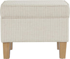 HomePop Home Decor | Upholstered Modern Rectangular Storage Ottoman | Hinged Lid Ottoman with Storage for Living Room & Bedroom, White Woven Stripe