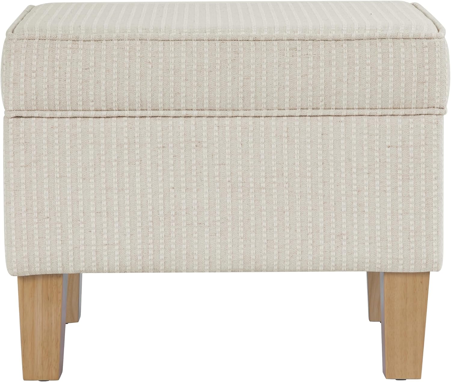 HomePop Home Decor | Upholstered Modern Rectangular Storage Ottoman | Hinged Lid Ottoman with Storage for Living Room & Bedroom, White Woven Stripe