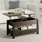 MALOL 40" Smart Lift Top Coffee Table for Living Room, 4 in 1 Multi-Function Modern Coffee Tables with Storage Drawers, LED Light and Charging Station, Farmhouse Wood Coffee Table, Black