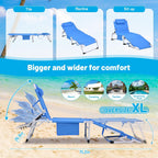 3 in 1 Heavy Duty Tanning Chair with Face Hole, Outside Portable Lay Flat Beach Lounge Chair, 5 Position Folding Chaise Lounge Chairs for Beach, Pool, Lawn, Patio, Blue