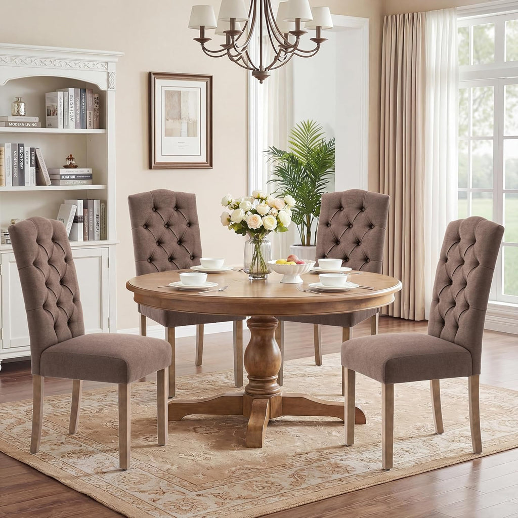 Tufted Upholstered Parsons Dining Chair Set Fabric Diner Accent Stylish Modern Kitchen Living Room with Button Sturdy Solid Wood Legs, 4-Pack
