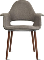 2xhome - Organic Upholstered Fabric Modern Armchair with Dark Walnut Brown Wooden Legs for Dining Room Office or Accent Chair (Tweed Taupe Gray), Single, Set of 1