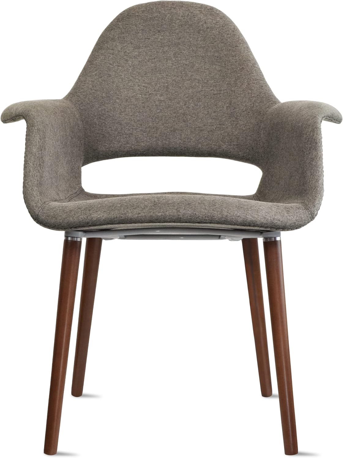 2xhome - Organic Upholstered Fabric Modern Armchair with Dark Walnut Brown Wooden Legs for Dining Room Office or Accent Chair (Tweed Taupe Gray), Single, Set of 1