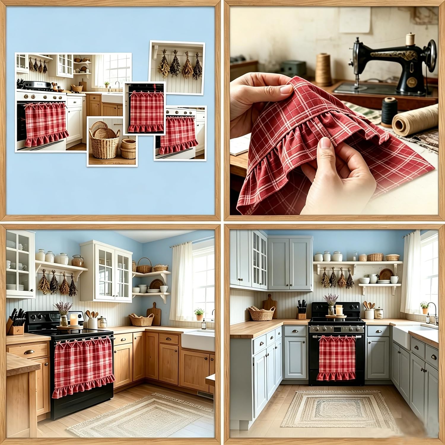 Handmade Farmhouse Hidden Skirt Curtain, Tie Top Heat‑Resistant Kitchen Curtain with Ruffles & Ribbon Ties for Oven, Stove & Dishwasher, Rustic Kitchen Décor (Brown, 22" W x 28" L)