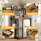Mini Fridge Stand with Power Outlet & Storage, Rustic Microwave Stand Bakers Rack, Coffee Bar Cabinet for Kitchen, Dorm and Office