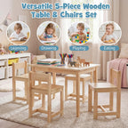 HONEY JOY Kids Table and Chairs, Wooden Activity Table with 4 Chairs Set for Crafts, Homework, Drawing & Snack Time, 5-Piece Playroom and Kindergarten Furniture Set for Children Ages 4+ (Natural)