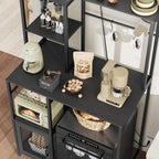 IDEALHOUSE Kitchen Bakers Rack with Refrigerator Storage Space, Industrial Microwave Stand with Power Outlet, Freestanding Kitchen Shelf for Pantry Living Room, 33.9 x 19.7 x 58.1 Inches, Black