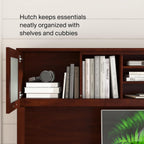 Bush Home 72-Inch Desk Hutch, Office Storage Organizer with Shelves, Cubbies and Frosted Glass Doors for Computer Desk, Home Office Furniture, Somerset Collection, Hansen Cherry