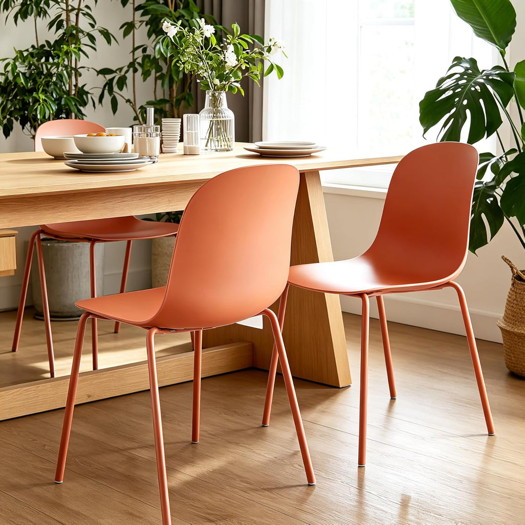 Dining Chairs Set of 4, Plastic Stackable Kitchen Chairs, Modern Indoor/Outdoor Chair with Metal Legs for Dining Room, Kitechen, Cafes, Restaurants (Terracotta)