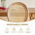 Nrizc Farmhouse Fabric Dining Room Chairs Set of 6, French Chairs with Round Back, Woven Rattan Dining Chair, Oval Side Chair for Dining Room/Kitchen/Restaurant