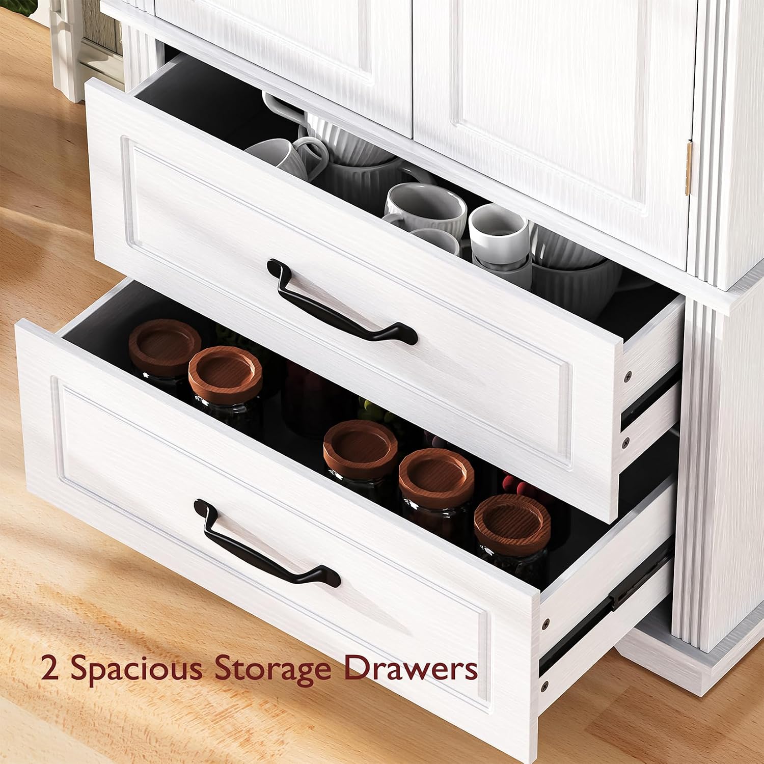 71" Farmhouse Kitchen Pantry Cabinet with 2 Large Drawers, Freestanding Cupboard Sideboard Storage Cabinet with 8 Door Shelves and Adjustable Shelves for Kitchen,Dining Room,Living Room,Laundry
