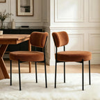 Boucle Dining Chair Set of 6, Mid Century Modern Upholstered Kitchen Chairs with Curved Backrest & Black Metal Legs, Round Dining Room Chairs, Brown