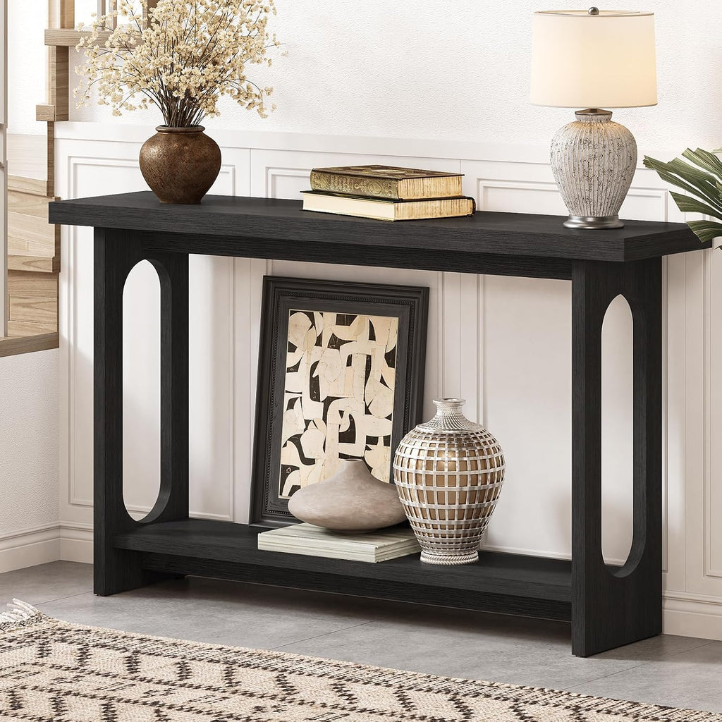 Black Console Table, 55‘’ Wood Entryway Table Narrow Sofa Tables Hallway Tables for Living Room, Entryway, Foyer