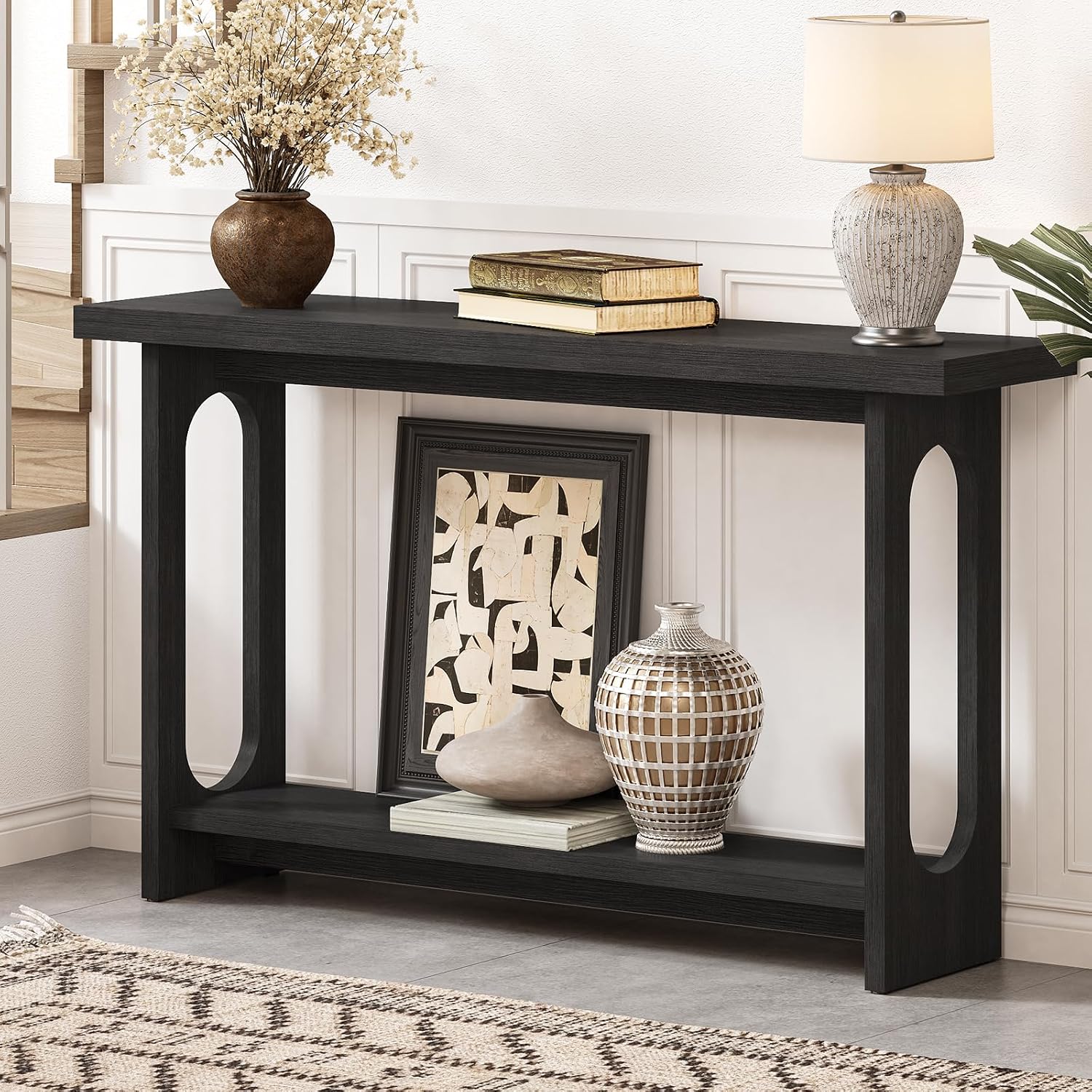 Black Console Table, 55‘’ Wood Entryway Table Narrow Sofa Tables Hallway Tables for Living Room, Entryway, Foyer