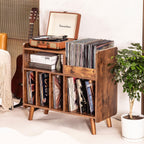 Record Player Stand, Large Record Player Table Cabinet with Open Vinyl Storage and Display Shelf Holds up to 250 Albums, Mid Century Wood Turntable for Living Room, Bedroom (Brown)