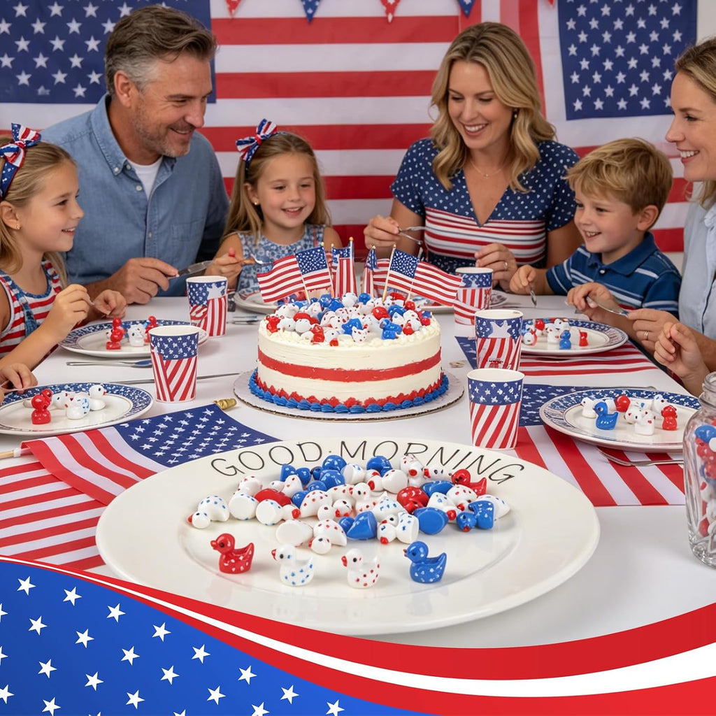 120 Pcs Patriotic Ducks 4th of July Bulk Tiny Resin Duck Red White Blue Miniature Ornaments for Vase Filler Jewelry Making DIY Crafts 250th Party Gifts Decorations (Independence Style)