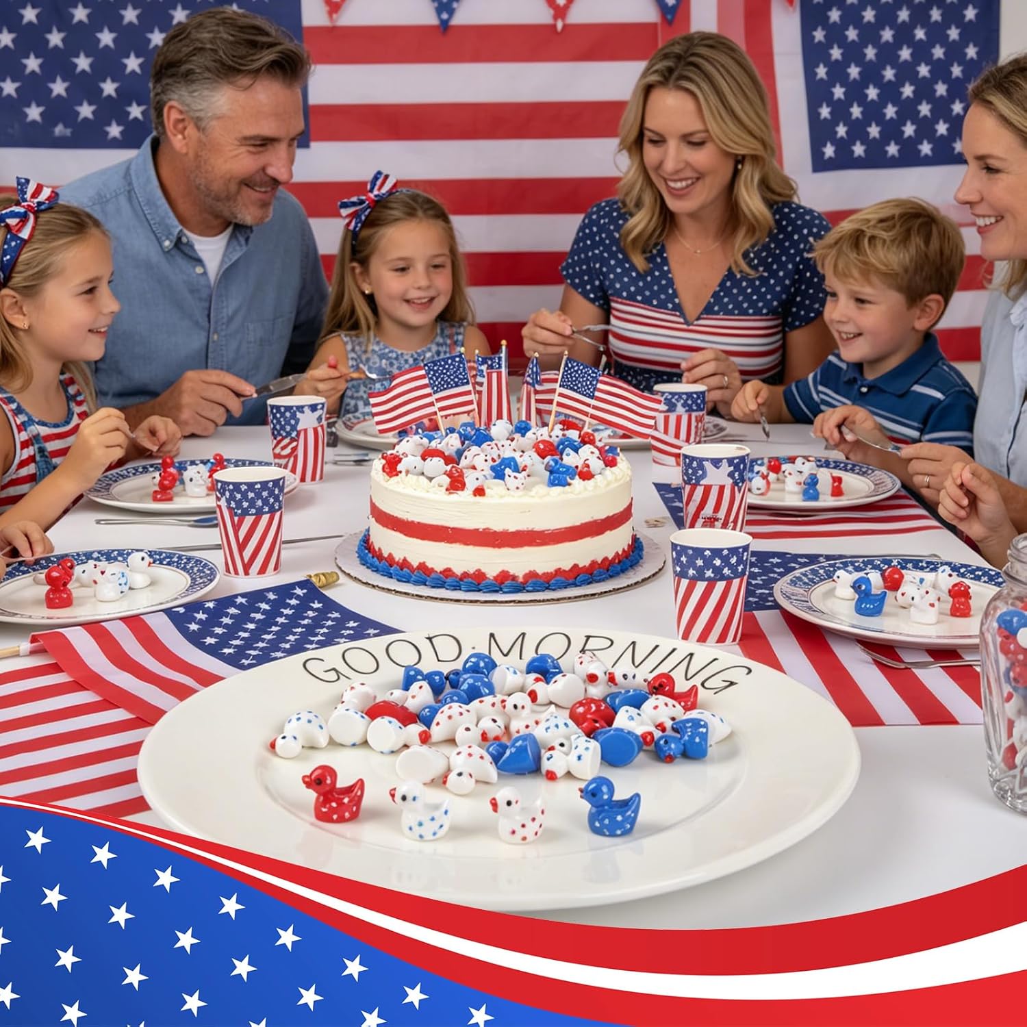 120 Pcs Patriotic Ducks 4th of July Bulk Tiny Resin Duck Red White Blue Miniature Ornaments for Vase Filler Jewelry Making DIY Crafts 250th Party Gifts Decorations (Independence Style)