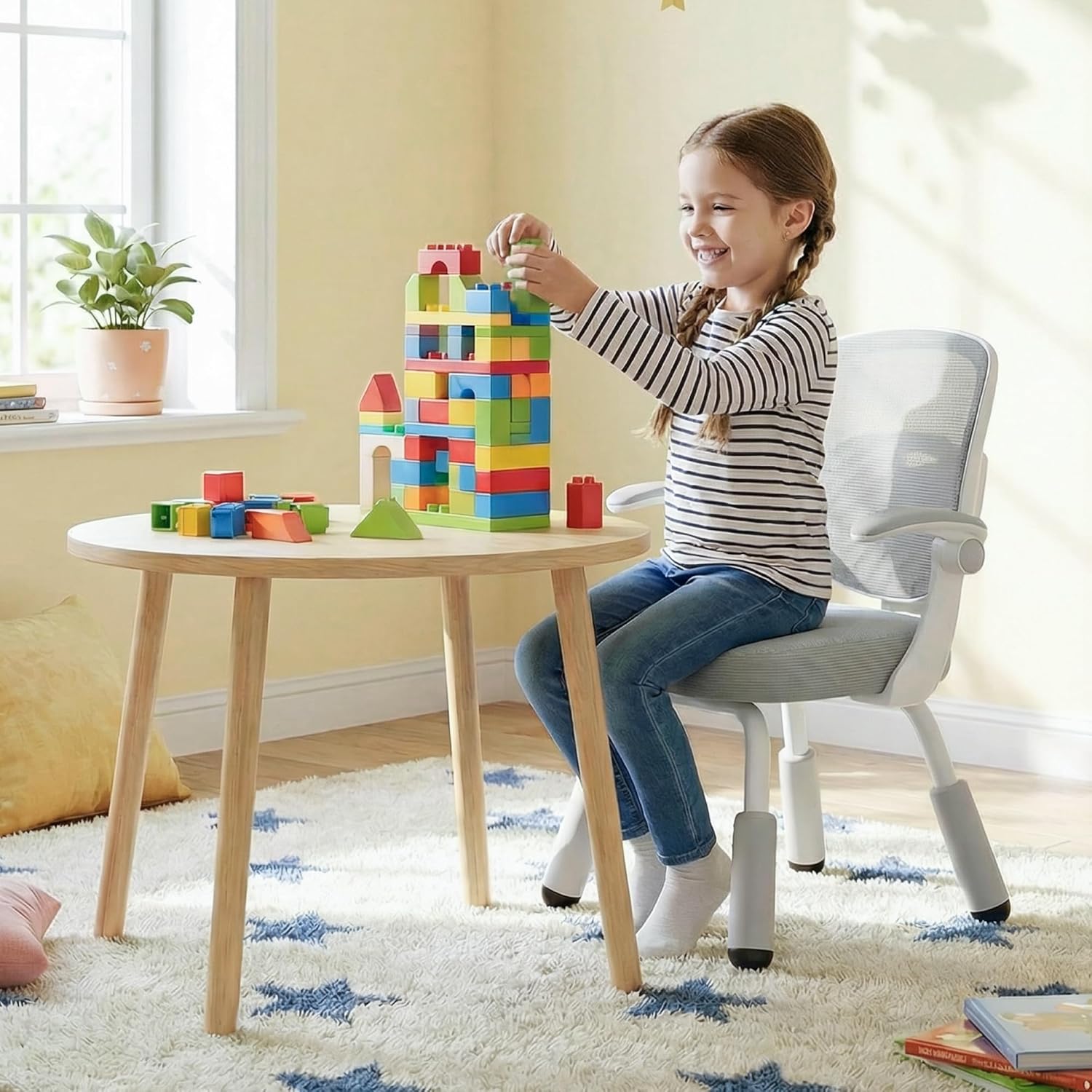 ERIYA Kids Desk Chair, Kids Study Chair,Height-Adjustable with Back Support, Ergonomic Design, Multifunctional for Study, Work & Dining – Ideal for Boys & Girls' Bedrooms & Schools