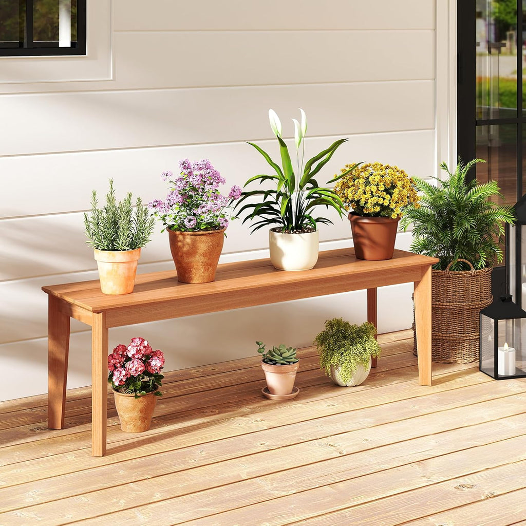 Tangkula 55" Teak Wood Outdoor Bench, 3-Person Backless Patio Dining Bench with 880 LBS Weight Capacity, Outdoor Patio Bench Seat for Garden, Front Porch and Backyard