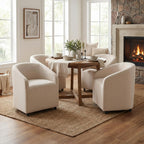 CIMOTA Linen Beige Barrel Dining Chairs with Wheels, Set of 2 — Modern Upholstered Swivel Dining Room Chairs on Casters for Kitchen or Living Room