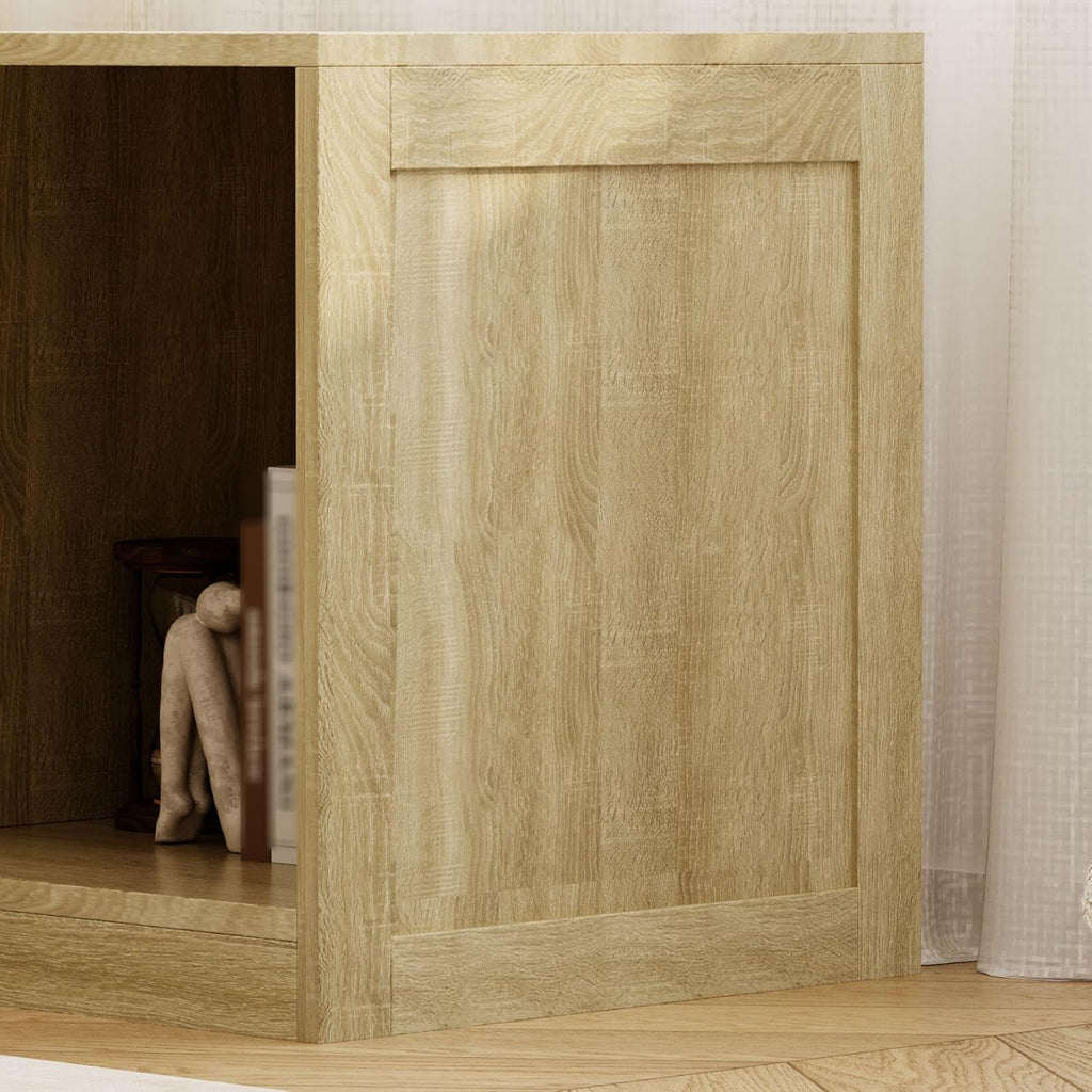 L-Shaped Corner Banquette Storage Bench, Entryway Bench with Open Shoe Storage Shelves for Bedroom, Kitchen Breakfast Nook Corner Benches for Dining Room, Living Room,Oak Color (No Cushion)