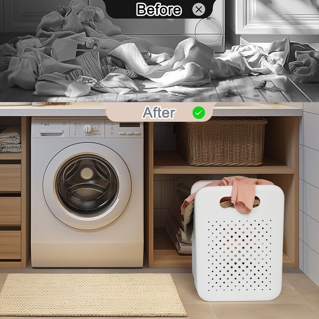 Goderewild Collapsible Laundry Basket, Space-Saving Wall-Mounted Hamper, Detachable Hanging Organizer for Home, Dorms, RVs, Measures 11.8" x 8" x 14.7" In (White)