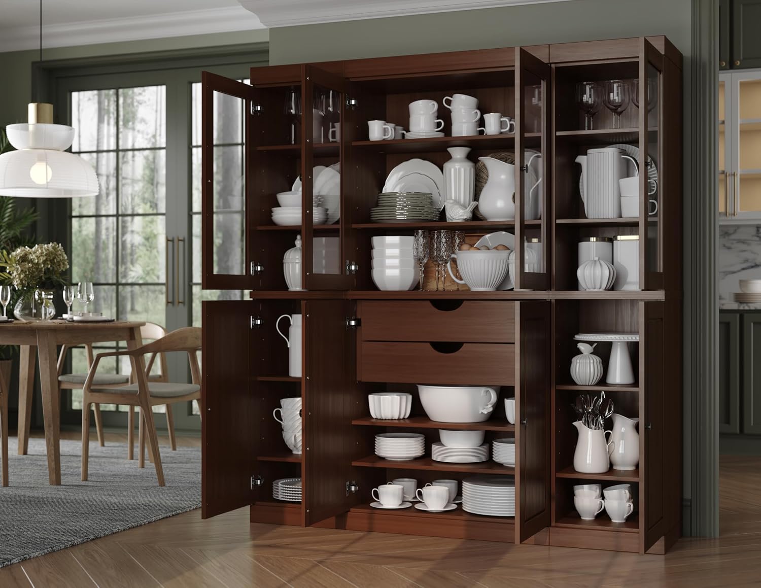 Palace Imports 100% Solid Wood Kitchen Pantry with 2-Drawer Kit, Mocha, 65" w x 71.5" h x 15.5" d, Renewable Eco-Friendly Wood, Made in Brazil