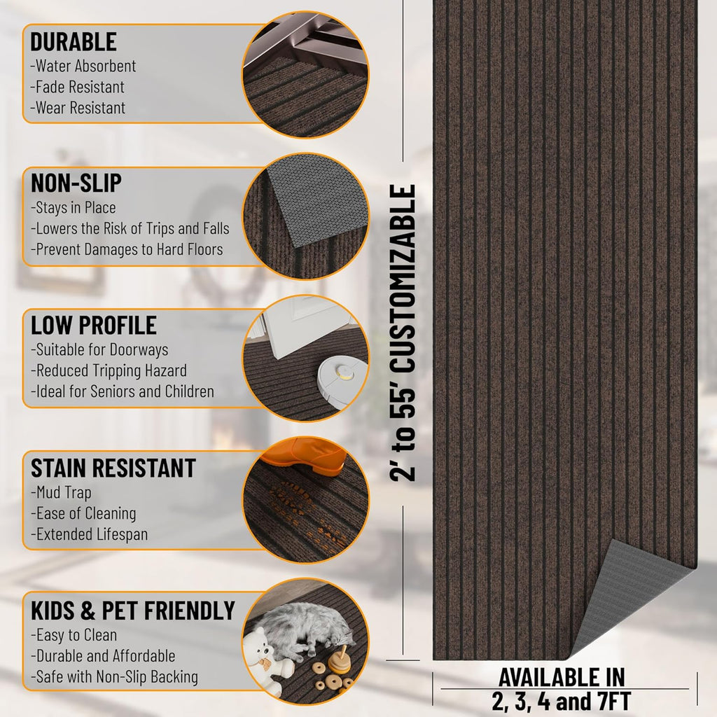 Ottomanson 2'7" x 8' Hallway Runner with Scraper Pile - Extra Durable Non-Slip Rug Mat for Indoor & Outdoor Use - Ideal for Kitchen, Entryway & Garage - High-Traffic Carpet, Brown