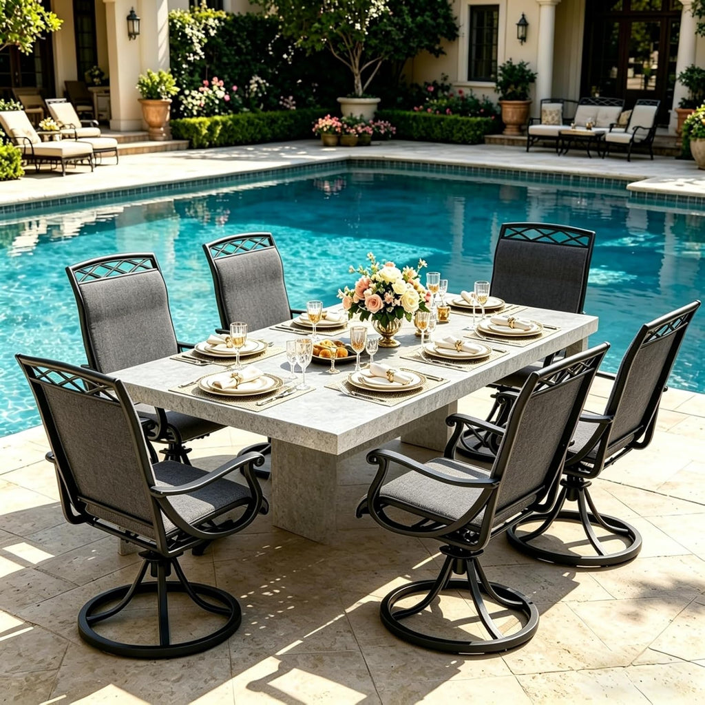 Patio Swivel Chair Set of 2, High Back Textilene Patio Chairs, Swivel Dining Chairs for Outdoor – 360° Swivel Rocker Chair, All-Weather Metal Frame for Porch, Garden, Deck, Poolside (Gray-2, 2PC)