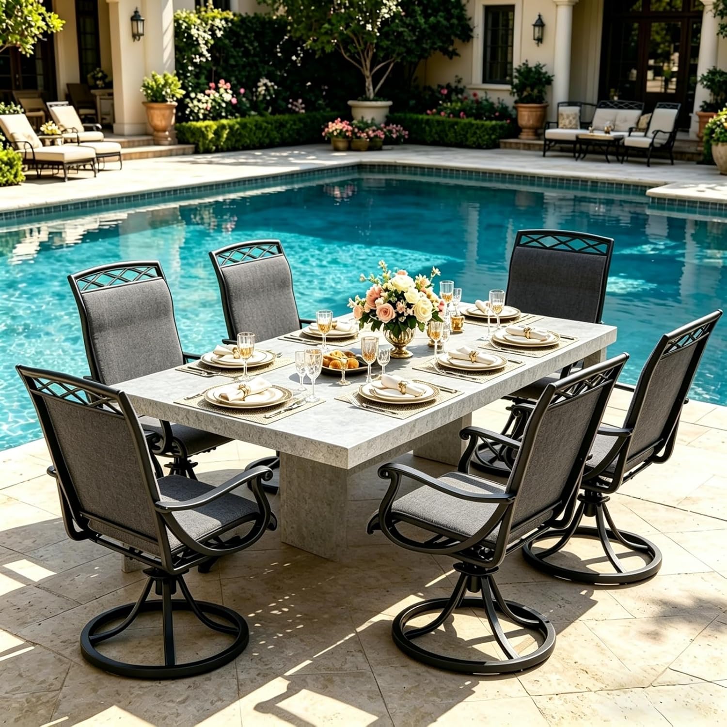 Patio Swivel Chair Set of 2, High Back Textilene Patio Chairs, Swivel Dining Chairs for Outdoor – 360° Swivel Rocker Chair, All-Weather Metal Frame for Porch, Garden, Deck, Poolside (Gray-2, 2PC)