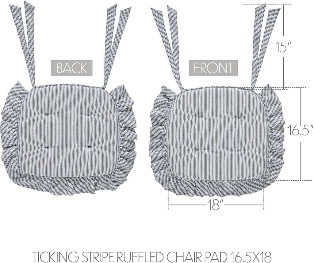 VHC Brands Chair Pad 16.5x18, Cotton Dining Room, Kitchen Chair Pads, Seat Cushion with Ties, Tucked, Sawyer Mill Blue Collection, Rectangle 16.5x18, Denim Blue, Set of 4