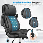 Ergonomic Office Chair – High Back Executive Leather Desk Chair with Inflatable Lumbar Support for Back Pain, Heavy-Duty Computer Desk Chair for Long Workdays, Black